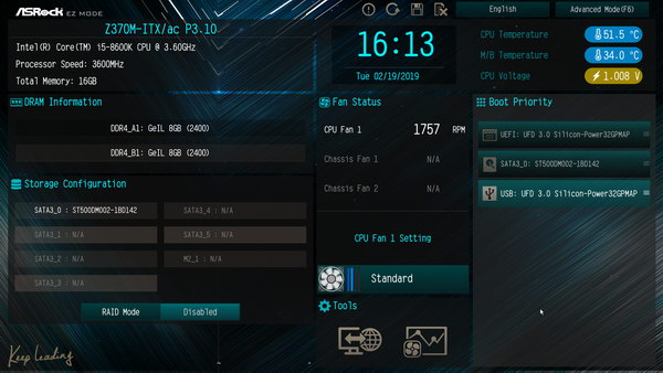 BIOS (UEFI) материнской платы ASRock Z370M-ITX/ac