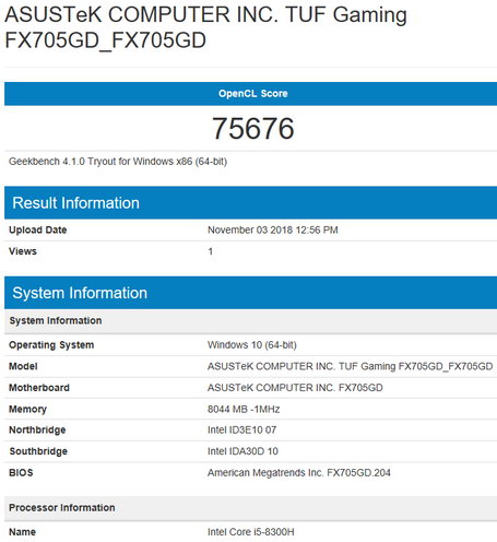Бенчмарк Geekbench - тест ASUS TUF Gaming FX705GD