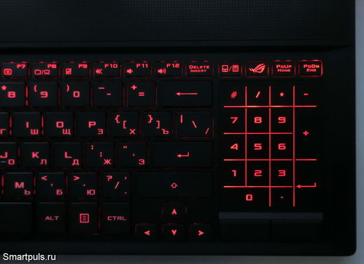 ноутбука ASUS ROG Zephyrus GX501GI - клавиатура с сенсорным цифровым блоком