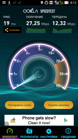 Проверка скорости связи в смартфоне ASUS Zenfone Selfie