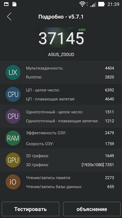 Результат теста antutu для смартфона asus zenfone selfie