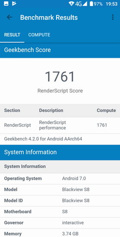 geekbench - результаты для lackview S8