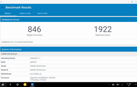 бенчмарк geekbench для планшета Chuwi Hi10 Pro - результаты в Android