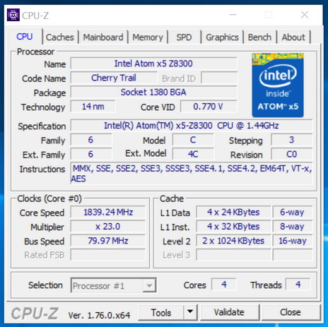 Тест cpu-z в планшете Chuwi Hibook