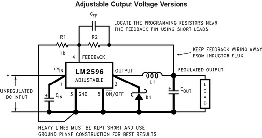 Типовая схема подключения LM2596 (LM2596S)