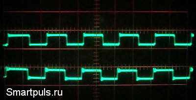 Осциллограмма напряжения на выходе микросхемы усилителя мощности звуковой частоты D-класса PAM8403