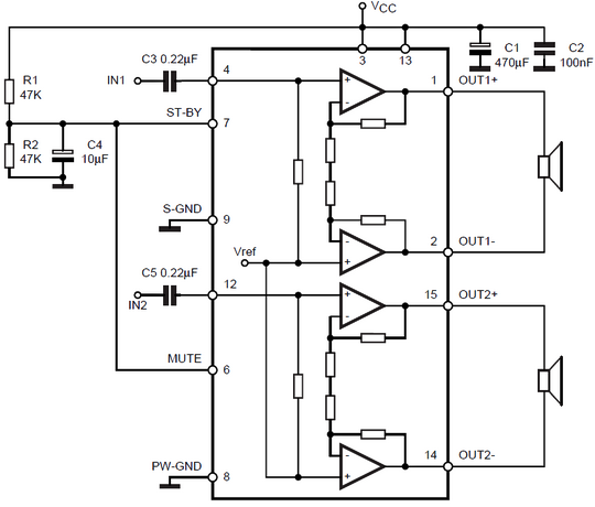 типовая схема подключения TDA7297