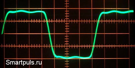 Осциллограмма напряжения на выходе микросхемы усилителя мощности звуковой частоты D-класса TPA3116D2 (после фильтра)