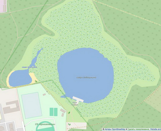Озеро Бабошкино на карте OpenStreetMap