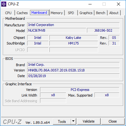 характеристики Intel NUC NUC8i7HVK (BOXNUC8i7HVK2)