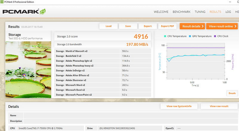 тест PCMARK 8 для SSD Kingston SM2280S3G2/240G
