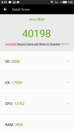 Тест antutu для смартфона Meizu M6 - результаты