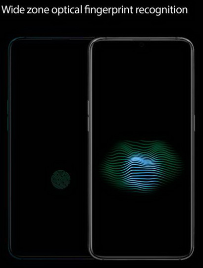 новый крупноразмерный наэкранный сканер отпечатка пальца oppo