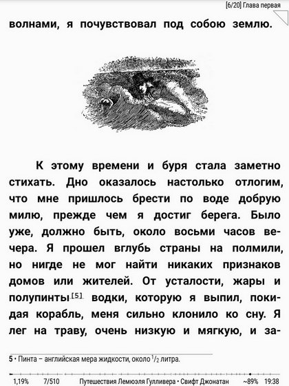 Джонатан Свифт, "Путешествия Гулливера" на экране электронной книги ONYX BOOX Gulliver