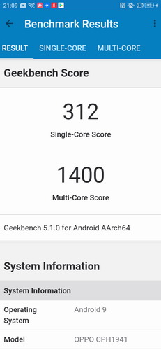 Geekbench на OPPO A9 (2020)