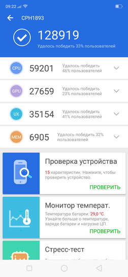 Тест antutu для смартфона OPPO RX17 Neo - результаты