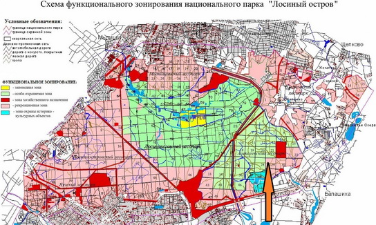 Карта-схема функционального зонирования национального парка Лосиный Остров