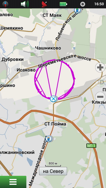 Трек поездки, записанный в условиях спуфинга GPS