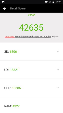 Тест antutu для смартфона Oukitel K8000 - результаты