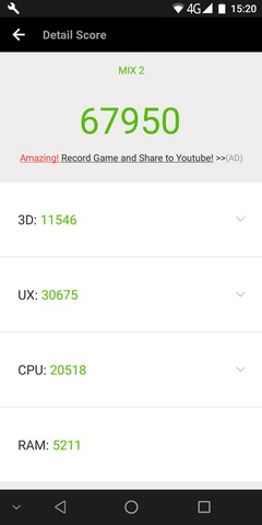 Тест antutu для смартфона Oukitel Mix 2 - результаты