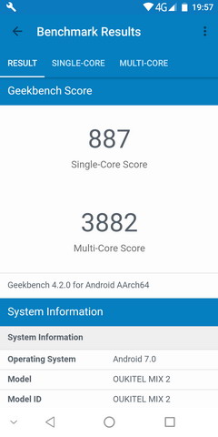 geekbench - результаты на Oukitel Mix 2