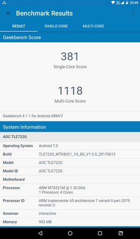 Тест Geekbench - производительность планшета Philips TLE722G