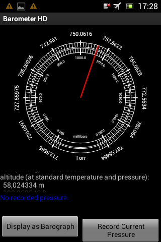 Приложение Barometer HD в режиме альтиметра