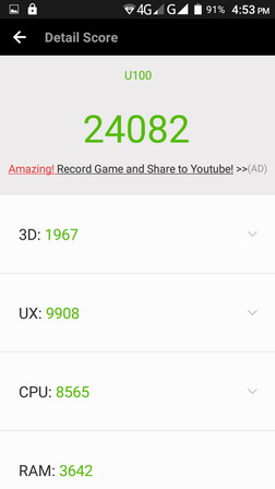 Тест (бенчмарк) antutu для смартфона Uhans U100 - результаты