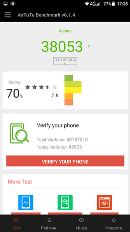 бенчмарк antutu для смартфона ulefone vienna - результаты