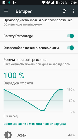 график разряда и заряда аккумулятора в смартфоне UMIDIGI Z1