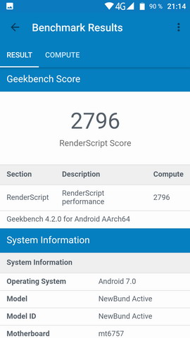 Бенчмарк Geekbench на Vernee Active