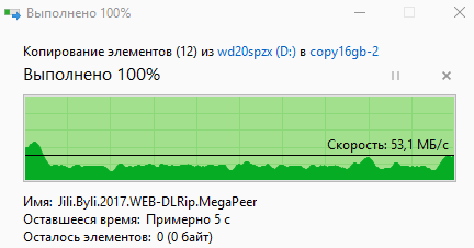 Тест скорости копирования файлов на жестком диске WD20SPZX